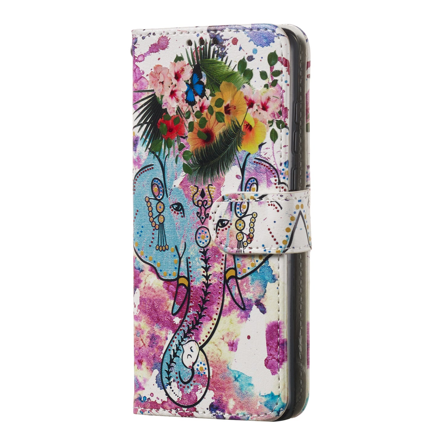 For Samsung Galaxy A16 5G / A16 4G Case Pattern Leather Wallet Phone Cover with Card Holder - Flower Elephant