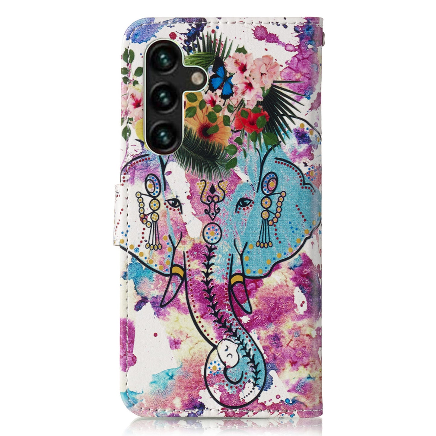 For Samsung Galaxy A16 5G / A16 4G Case Pattern Leather Wallet Phone Cover with Card Holder - Flower Elephant