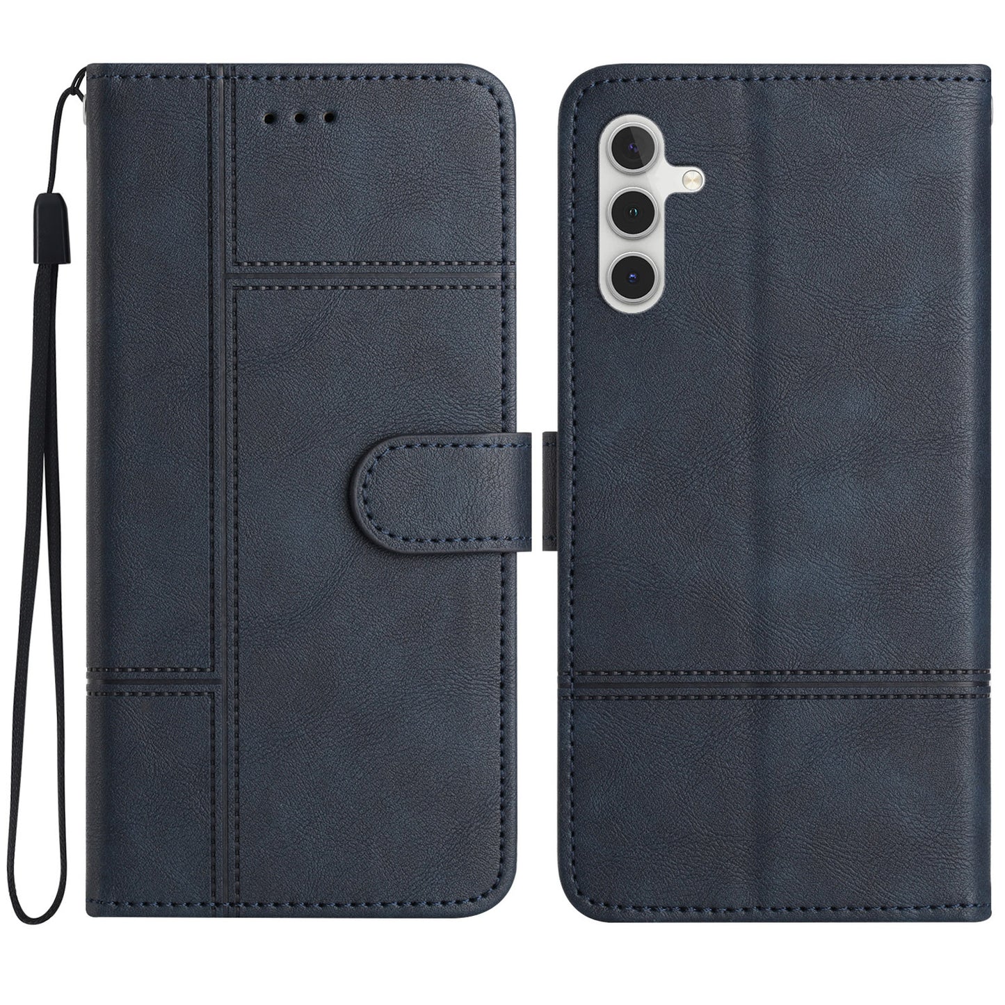 For Samsung Galaxy A16 5G / A16 4G Case Line Imprinted PU Leather Wallet Phone Cover - Blue