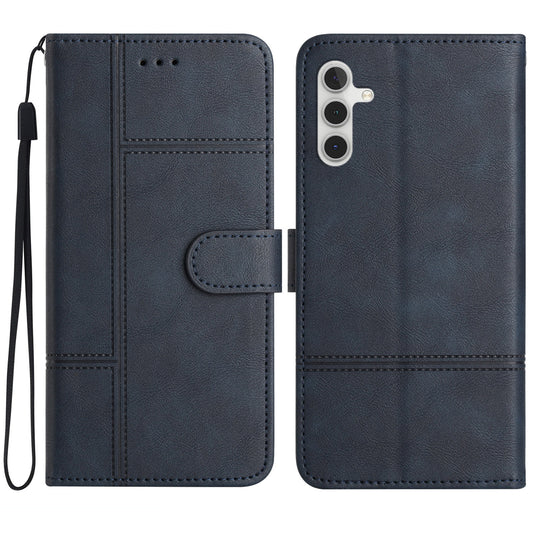 For Samsung Galaxy A16 5G / A16 4G Case Line Imprinted PU Leather Wallet Phone Cover - Blue