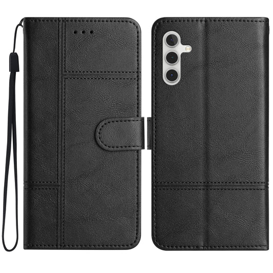 For Samsung Galaxy A16 5G / A16 4G Case Line Imprinted PU Leather Wallet Phone Cover - Black