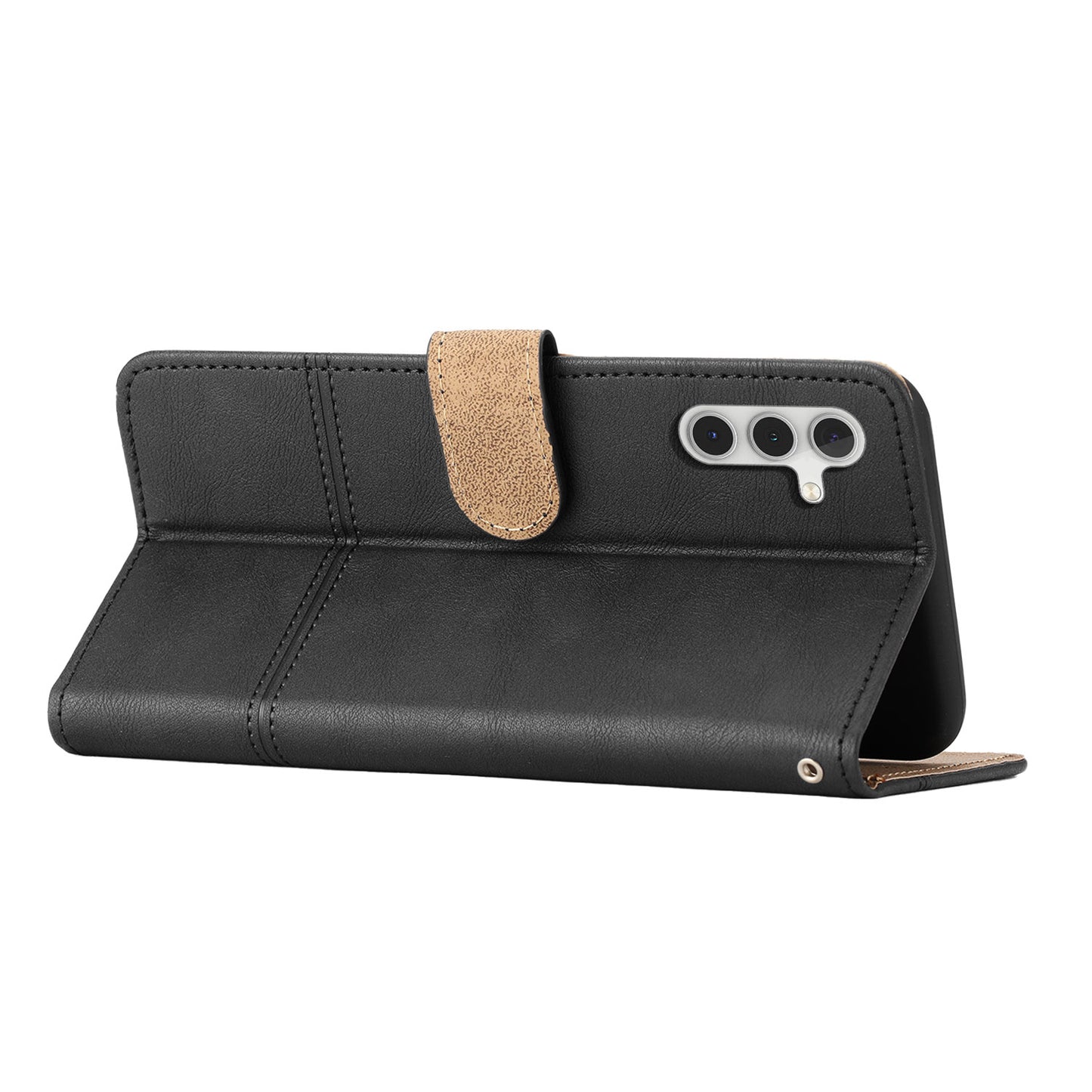 For Samsung Galaxy A16 5G / A16 4G Case Line Imprinted PU Leather Wallet Phone Cover - Black