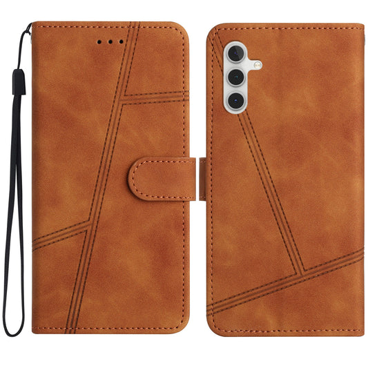 For Samsung Galaxy A16 5G / A16 4G Case Flip Leather Retro Phone Cover Lines Imprinted - Brown