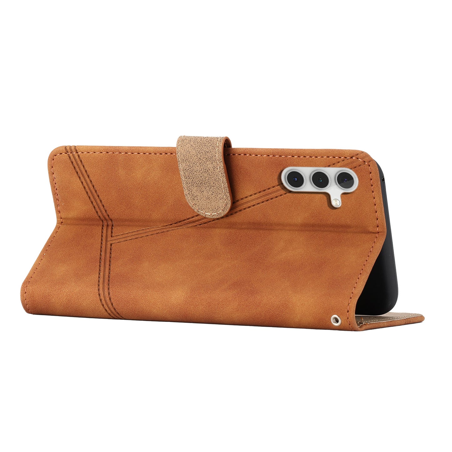 For Samsung Galaxy A16 5G / A16 4G Case Flip Leather Retro Phone Cover Lines Imprinted - Brown