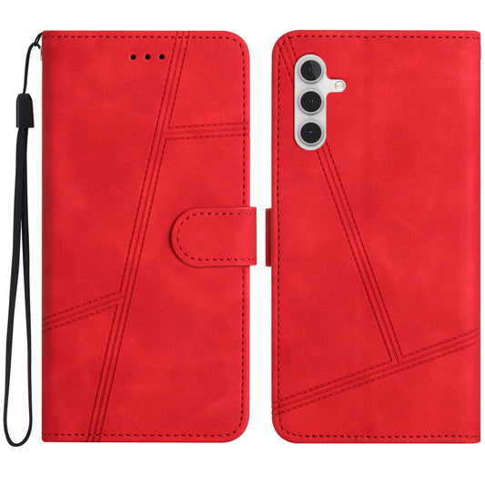 For Samsung Galaxy A16 5G / A16 4G Case Flip Leather Retro Phone Cover Lines Imprinted - Red