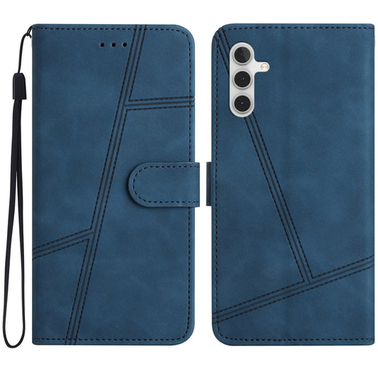 For Samsung Galaxy A16 5G / A16 4G Case Flip Leather Retro Phone Cover Lines Imprinted - Blue