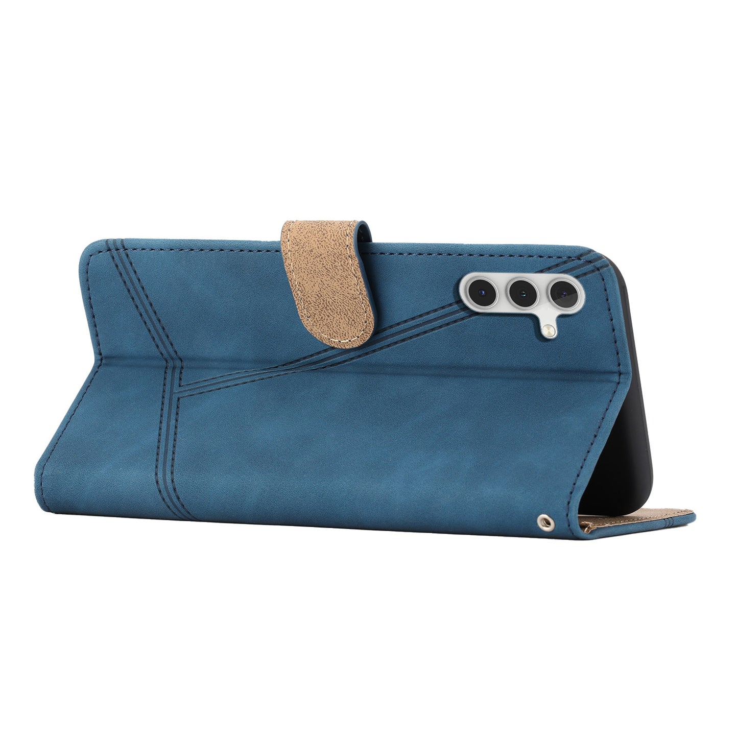 For Samsung Galaxy A16 5G / A16 4G Case Flip Leather Retro Phone Cover Lines Imprinted - Blue