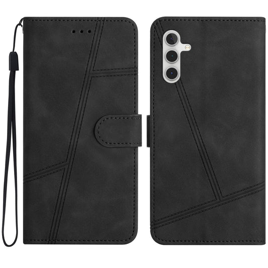 For Samsung Galaxy A16 5G / A16 4G Case Flip Leather Retro Phone Cover Lines Imprinted - Black