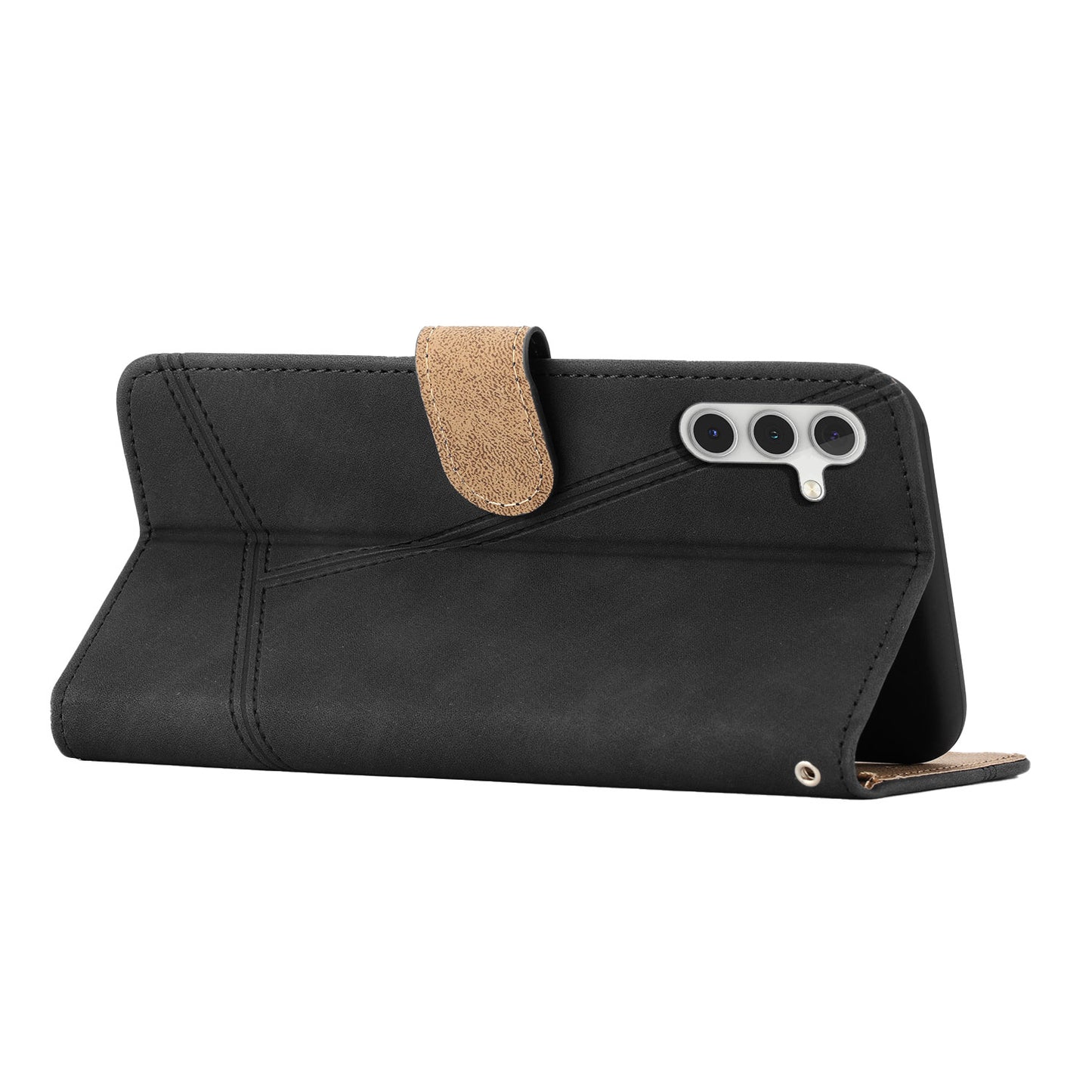 For Samsung Galaxy A16 5G / A16 4G Case Flip Leather Retro Phone Cover Lines Imprinted - Black