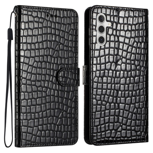 For Samsung Galaxy A16 5G / A16 4G Case Classic Crocodile Pattern PU Leather Phone Cover - Black