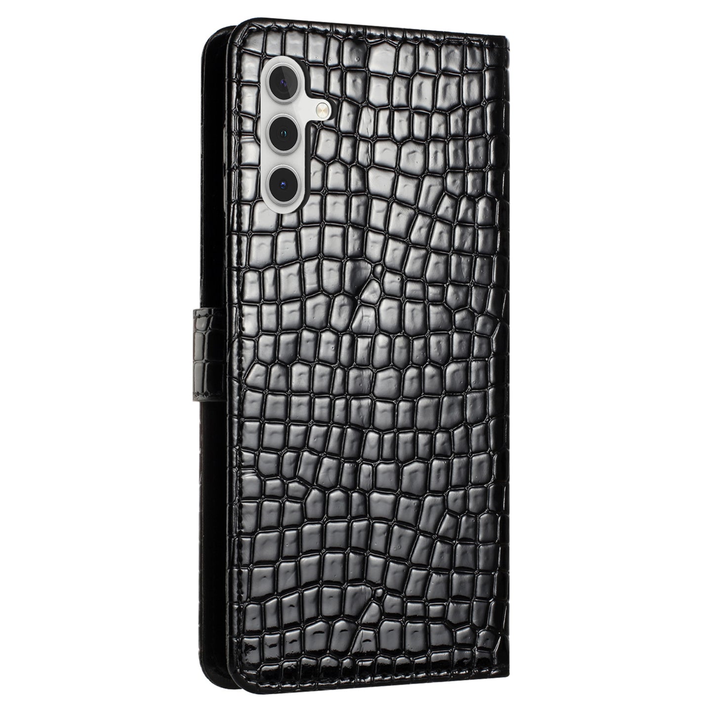 For Samsung Galaxy A16 5G / A16 4G Case Classic Crocodile Pattern PU Leather Phone Cover - Black