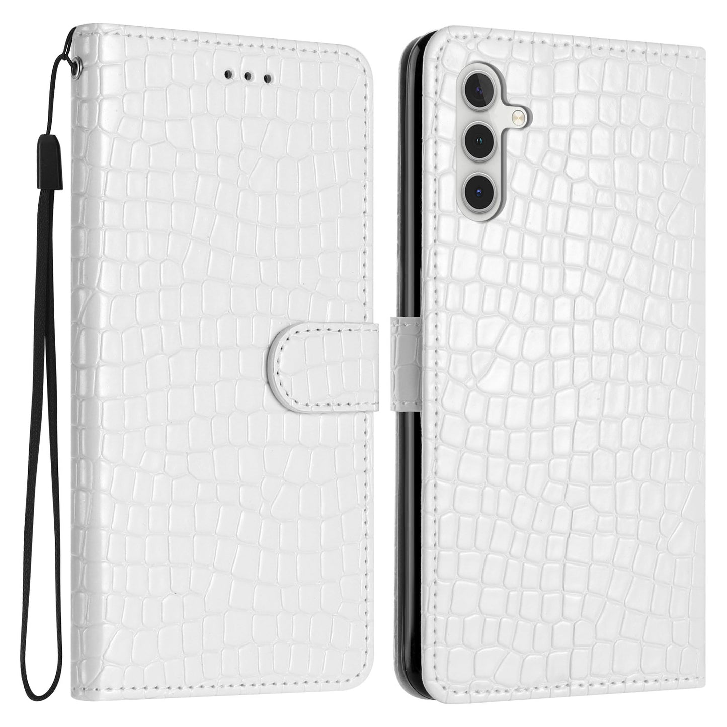 For Samsung Galaxy A16 5G / A16 4G Case Classic Crocodile Pattern PU Leather Phone Cover - White