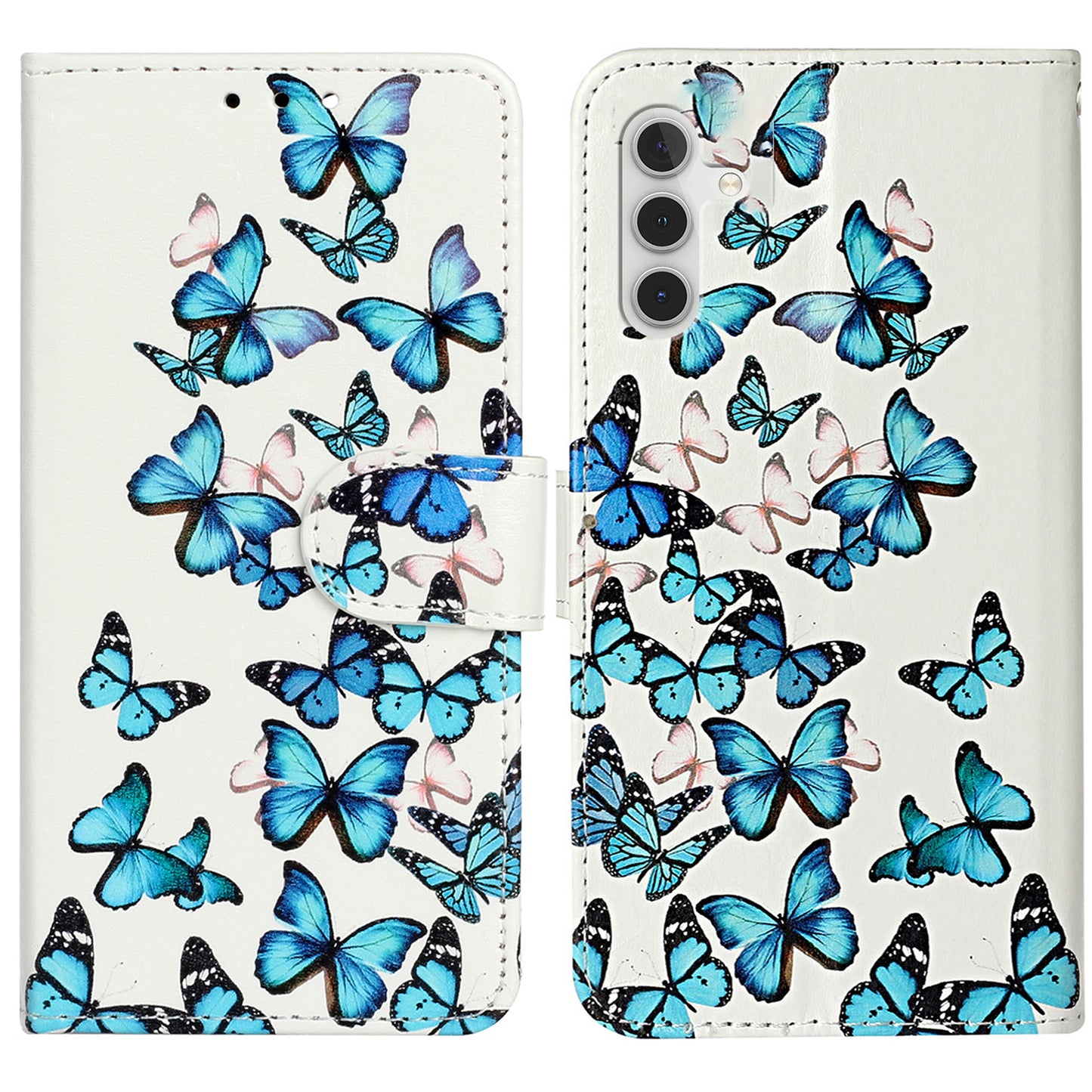 For Samsung Galaxy A16 5G / A16 4G Case Pattern PU Leather Flip Phone Cover - Blue Butterfly