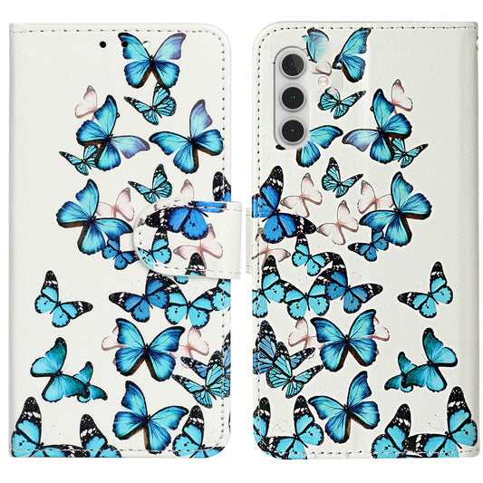 For Samsung Galaxy A16 5G / A16 4G Case Pattern PU Leather Flip Phone Cover - Blue Butterfly
