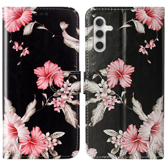 For Samsung Galaxy A16 5G / A16 4G Case Pattern PU Leather Flip Phone Cover - Rhododendron