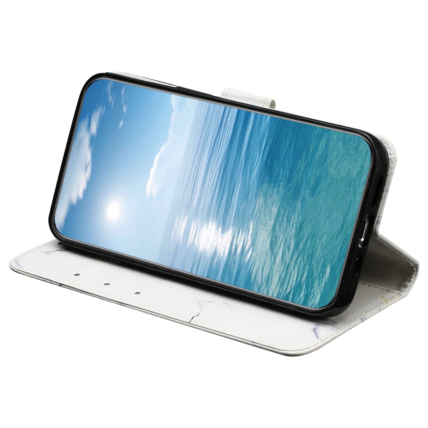 For Samsung Galaxy A16 5G / A16 4G Case Pattern PU Leather Flip Phone Cover - White Marble