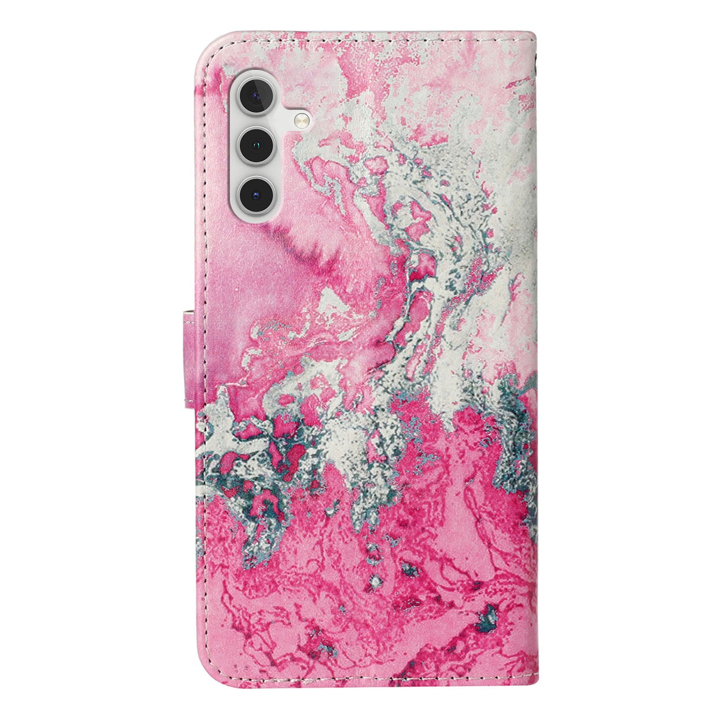 For Samsung Galaxy A16 5G / A16 4G Case Pattern PU Leather Flip Phone Cover - Pink Seawater Marble