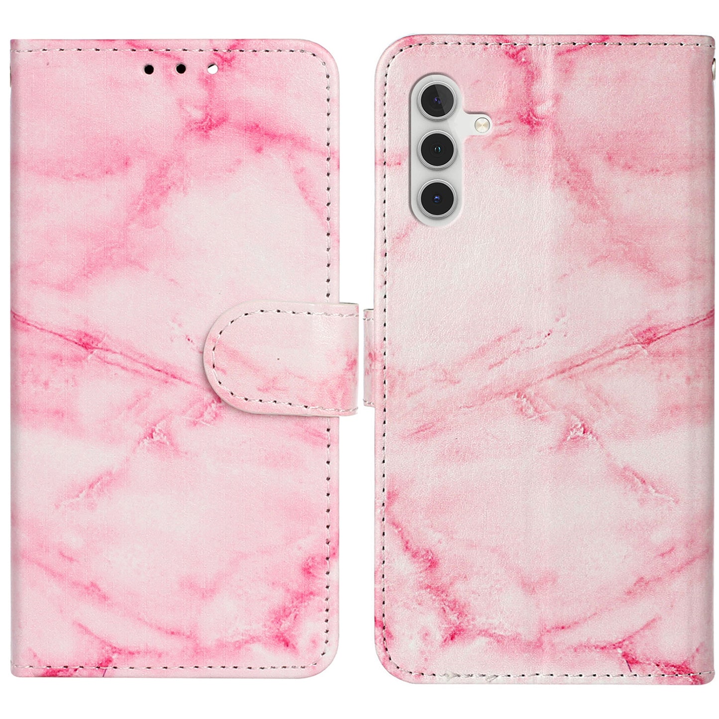 For Samsung Galaxy A16 5G / A16 4G Case Pattern PU Leather Flip Phone Cover - Pink Marble