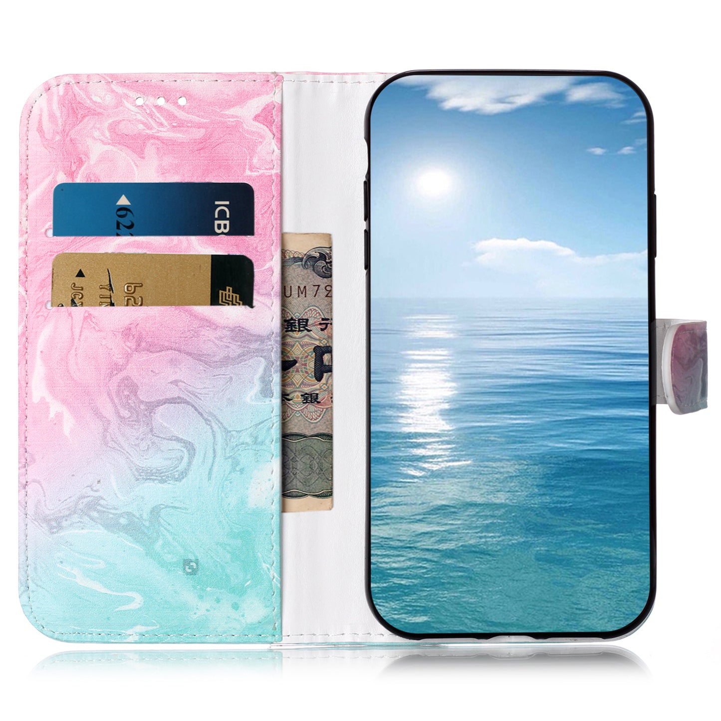 For Samsung Galaxy A16 5G / A16 4G Case Pattern PU Leather Flip Phone Cover - Pink Green Marble