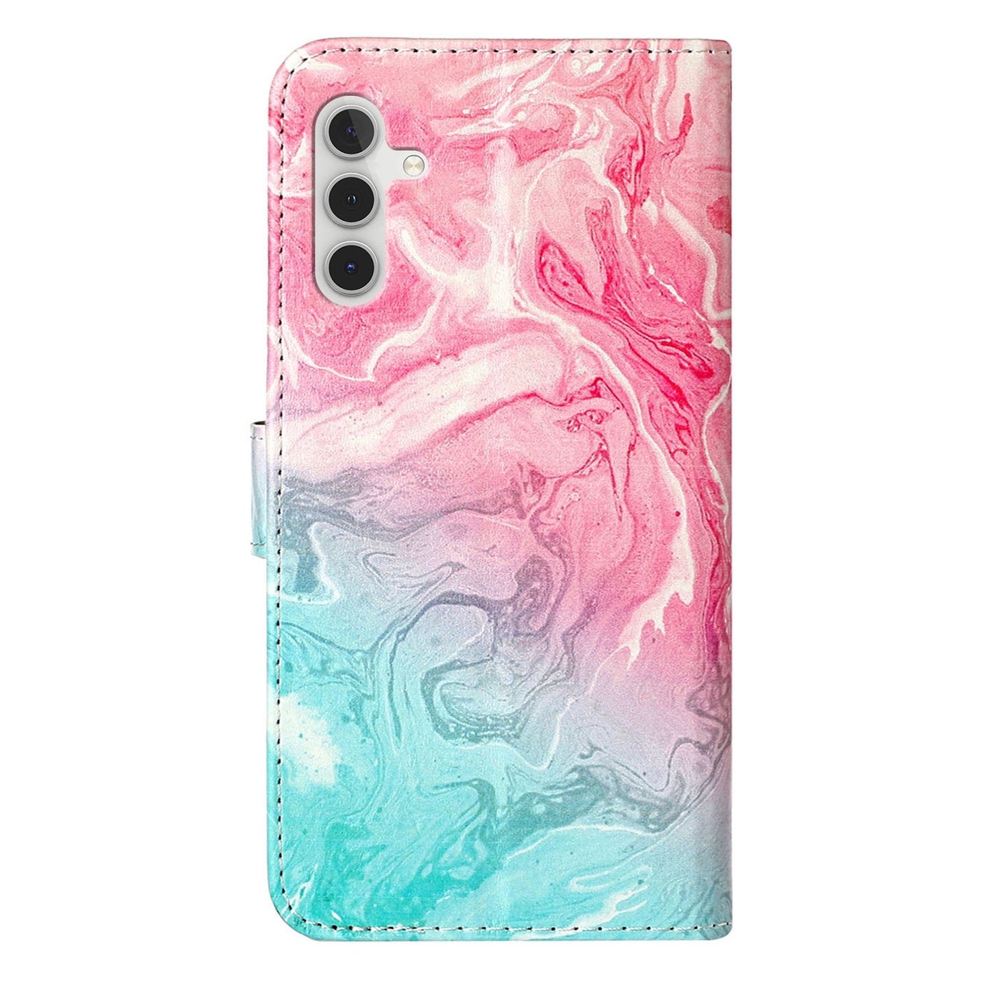 For Samsung Galaxy A16 5G / A16 4G Case Pattern PU Leather Flip Phone Cover - Pink Green Marble