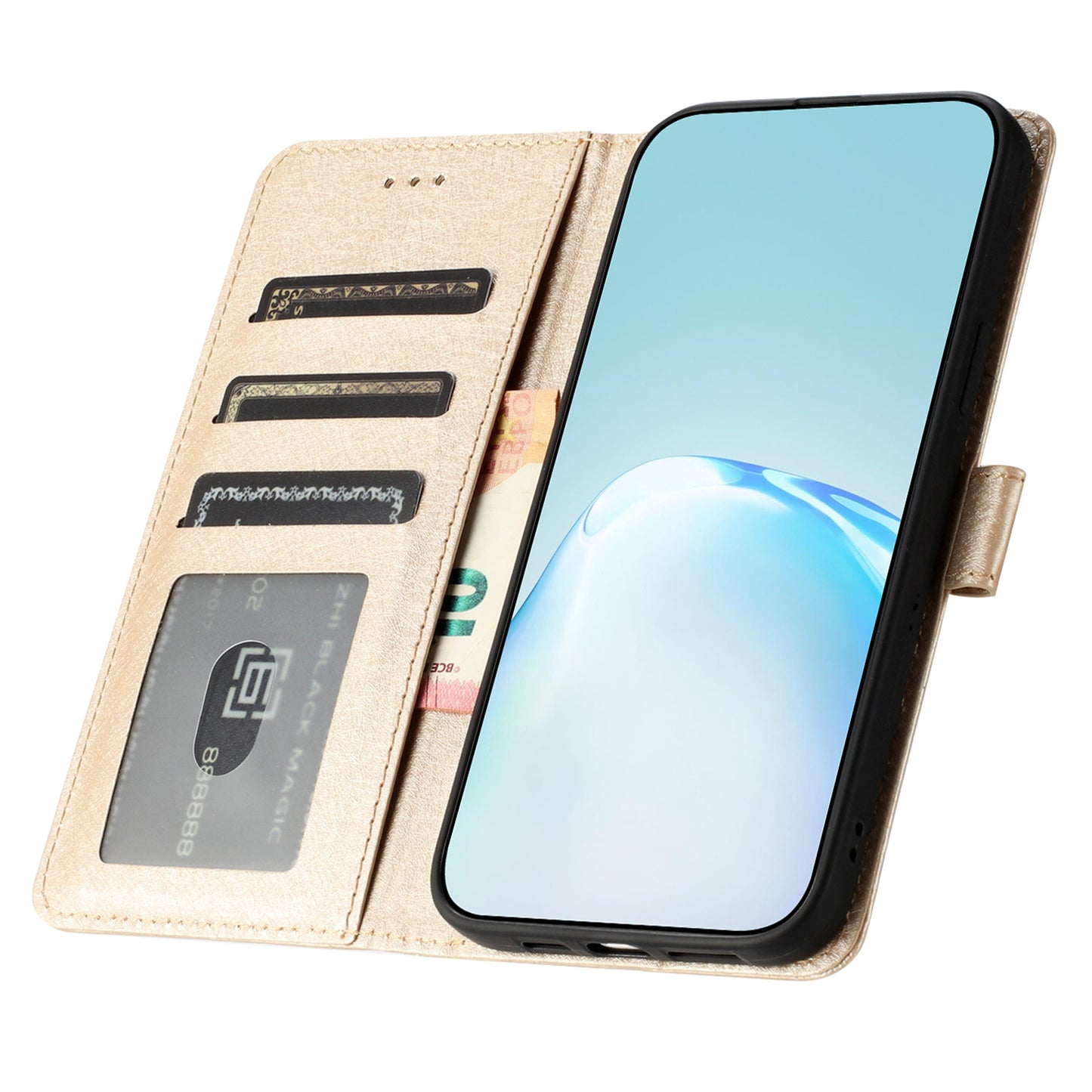 For Samsung Galaxy A16 5G / A16 4G Wallet Case Leather Folio Phone Cover Magnetic Clasp - Gold