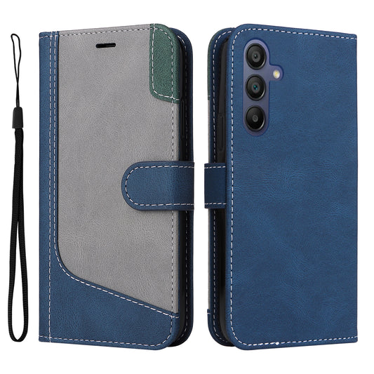 For Samsung Galaxy A16 5G / A16 4G Case Flip Wallet Leather Phone Cover 3 Color Splicing - Blue