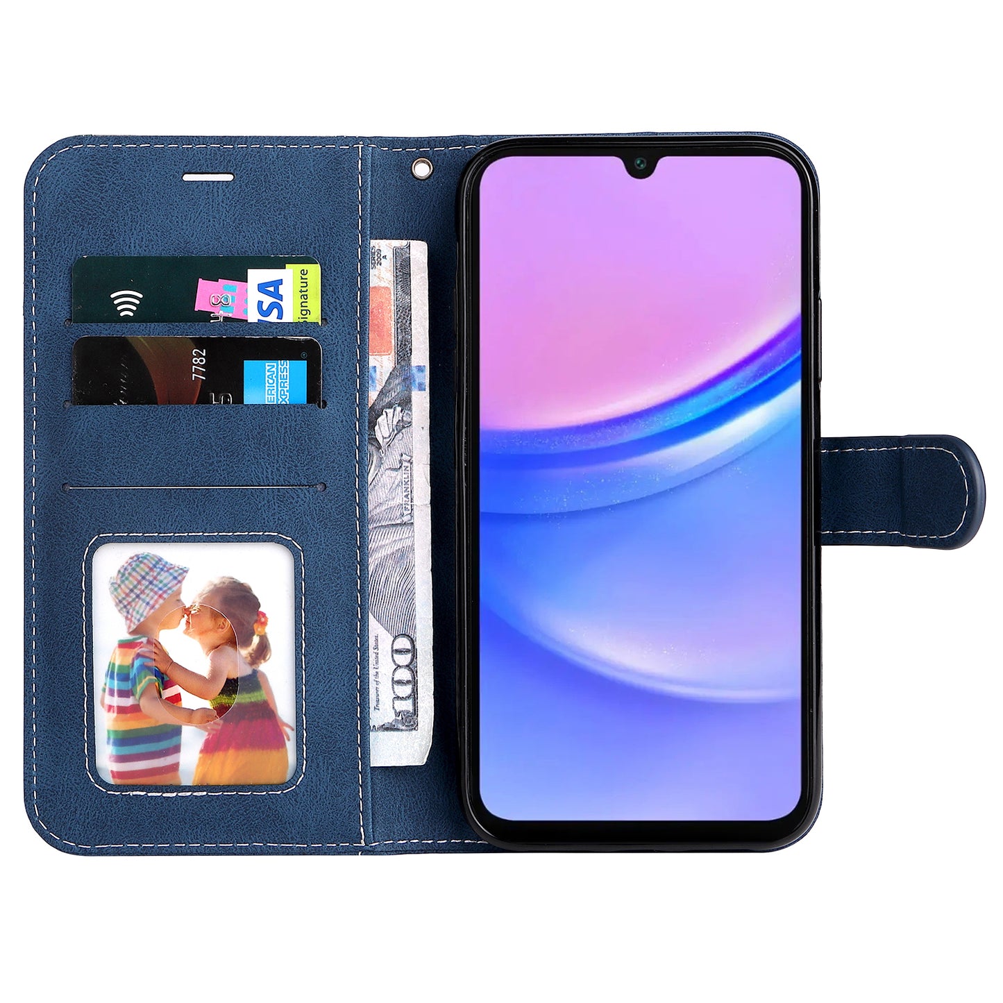 For Samsung Galaxy A16 5G / A16 4G Case Flip Wallet Leather Phone Cover 3 Color Splicing - Blue