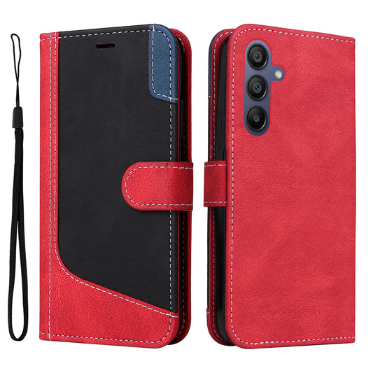 For Samsung Galaxy A16 5G / A16 4G Case Flip Wallet Leather Phone Cover 3 Color Splicing - Red