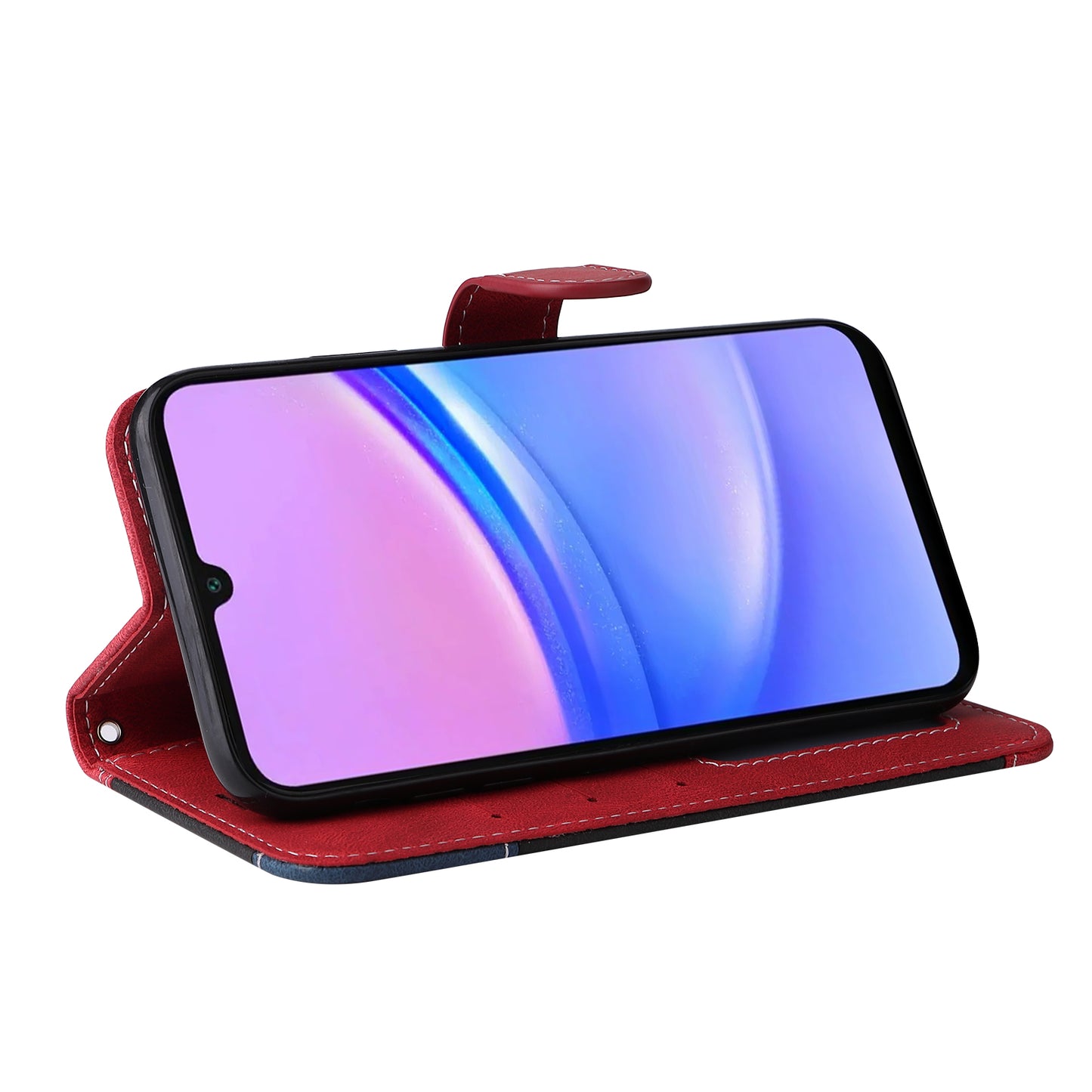 For Samsung Galaxy A16 5G / A16 4G Case Flip Wallet Leather Phone Cover 3 Color Splicing - Red