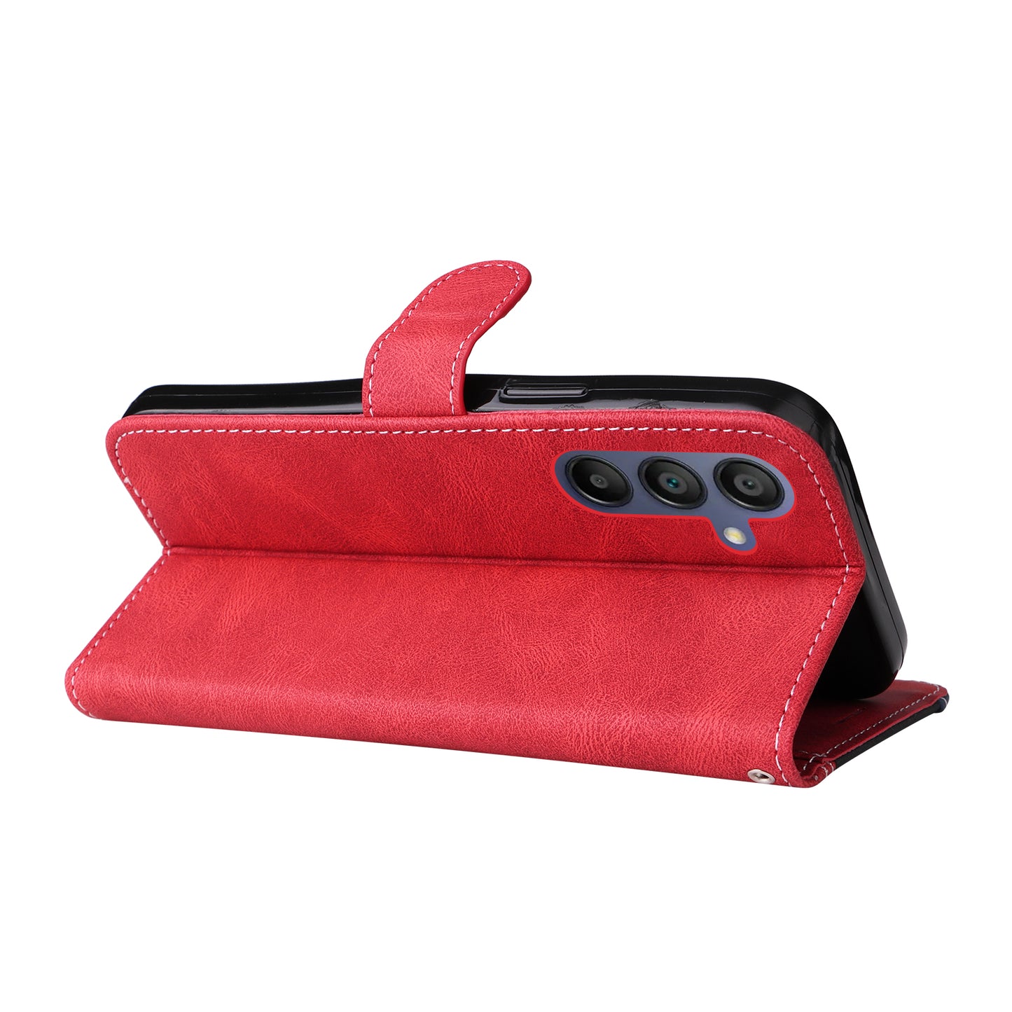 For Samsung Galaxy A16 5G / A16 4G Case Flip Wallet Leather Phone Cover 3 Color Splicing - Red