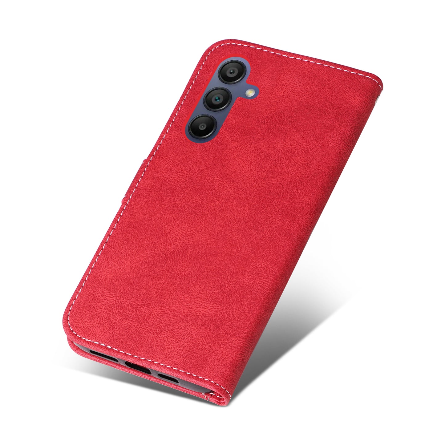 For Samsung Galaxy A16 5G / A16 4G Case Flip Wallet Leather Phone Cover 3 Color Splicing - Red