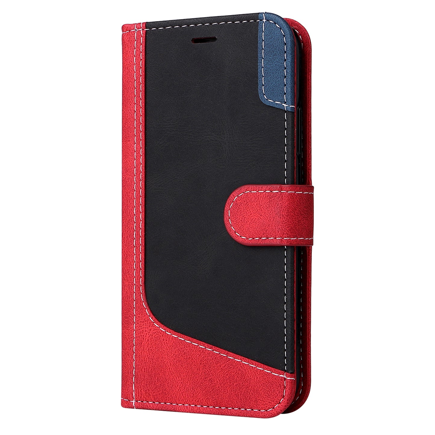 For Samsung Galaxy A16 5G / A16 4G Case Flip Wallet Leather Phone Cover 3 Color Splicing - Red