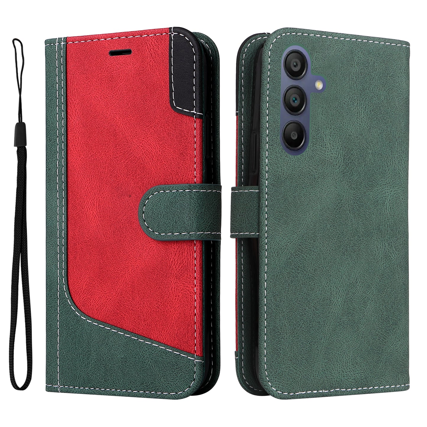 For Samsung Galaxy A16 5G / A16 4G Case Flip Wallet Leather Phone Cover 3 Color Splicing - Green