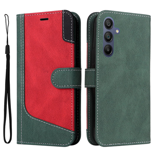 For Samsung Galaxy A16 5G / A16 4G Case Flip Wallet Leather Phone Cover 3 Color Splicing - Green