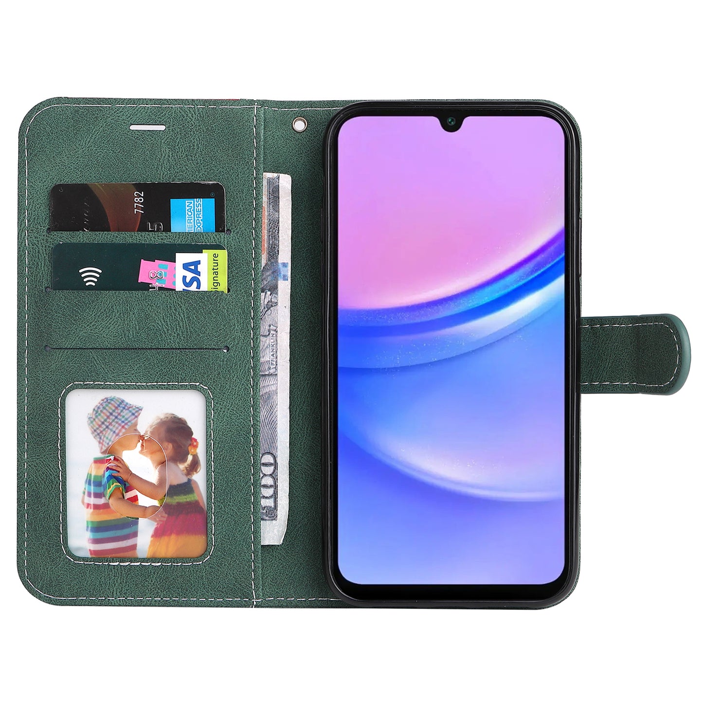 For Samsung Galaxy A16 5G / A16 4G Case Flip Wallet Leather Phone Cover 3 Color Splicing - Green