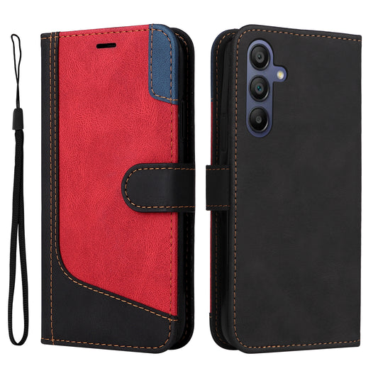For Samsung Galaxy A16 5G / A16 4G Case Flip Wallet Leather Phone Cover 3 Color Splicing - Black