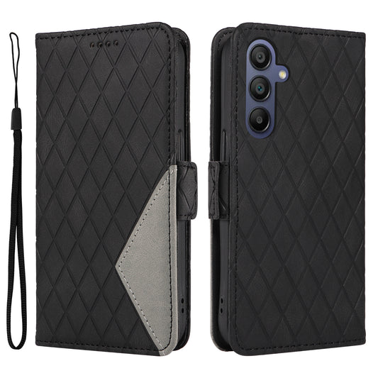 For Samsung Galaxy A16 5G / A16 4G Case Rhombus PU Leather Flip Phone Cover - Black