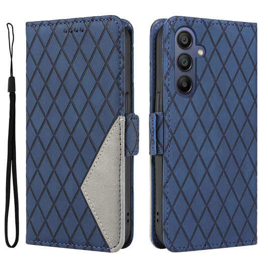 For Samsung Galaxy A16 5G / A16 4G Case Rhombus PU Leather Flip Phone Cover - Blue