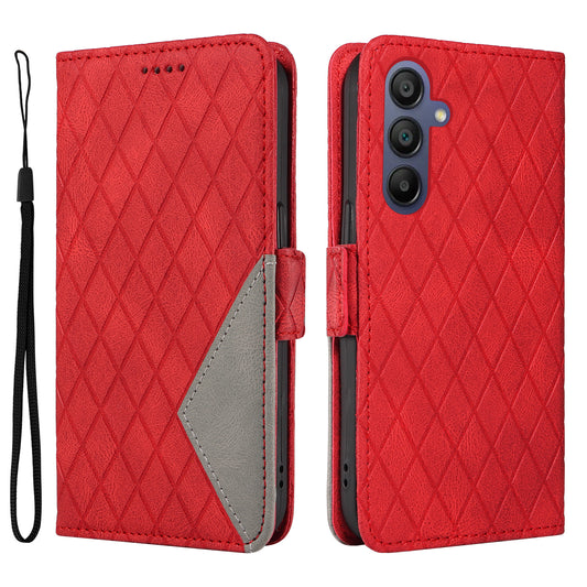 For Samsung Galaxy A16 5G / A16 4G Case Rhombus PU Leather Flip Phone Cover - Red