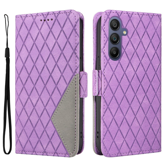 For Samsung Galaxy A16 5G / A16 4G Case Rhombus PU Leather Flip Phone Cover - Light Purple