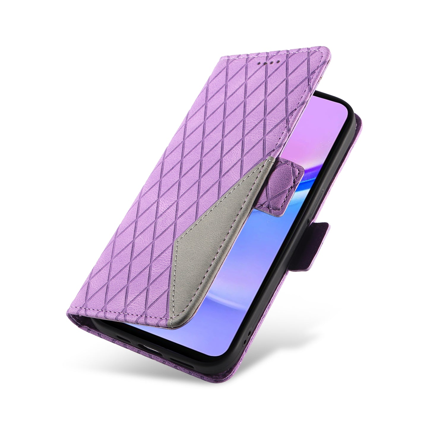 For Samsung Galaxy A16 5G / A16 4G Case Rhombus PU Leather Flip Phone Cover - Light Purple