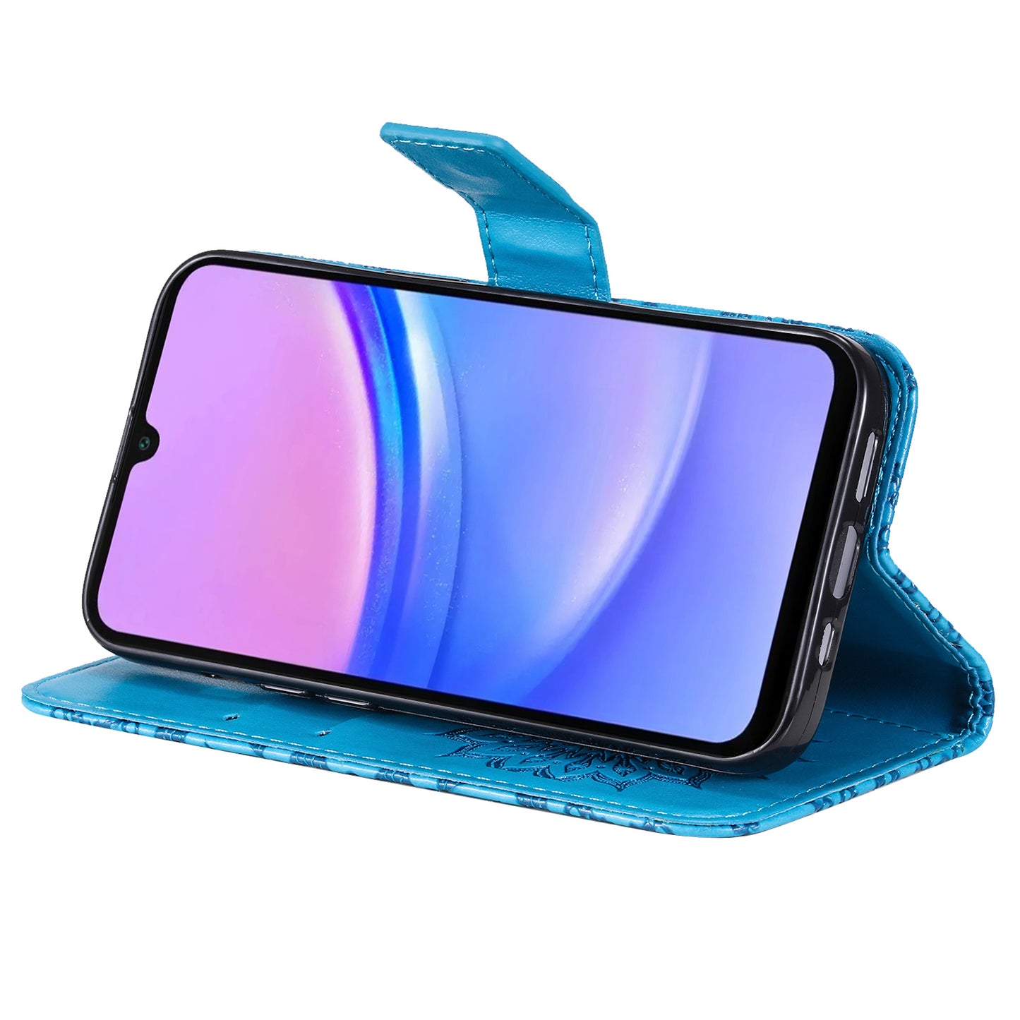 KT Imprinting Flower Series-1 For Samsung Galaxy A16 5G / A16 4G Case Sunflower Leather Wallet Folio Phone Cover - Blue