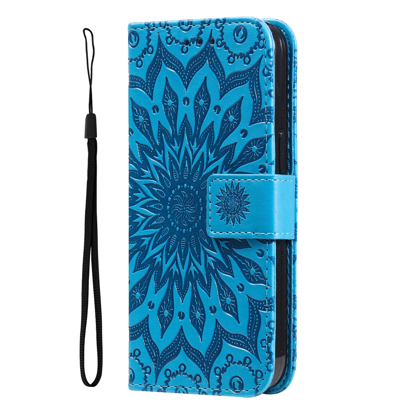 KT Imprinting Flower Series-1 For Samsung Galaxy A16 5G / A16 4G Case Sunflower Leather Wallet Folio Phone Cover - Blue