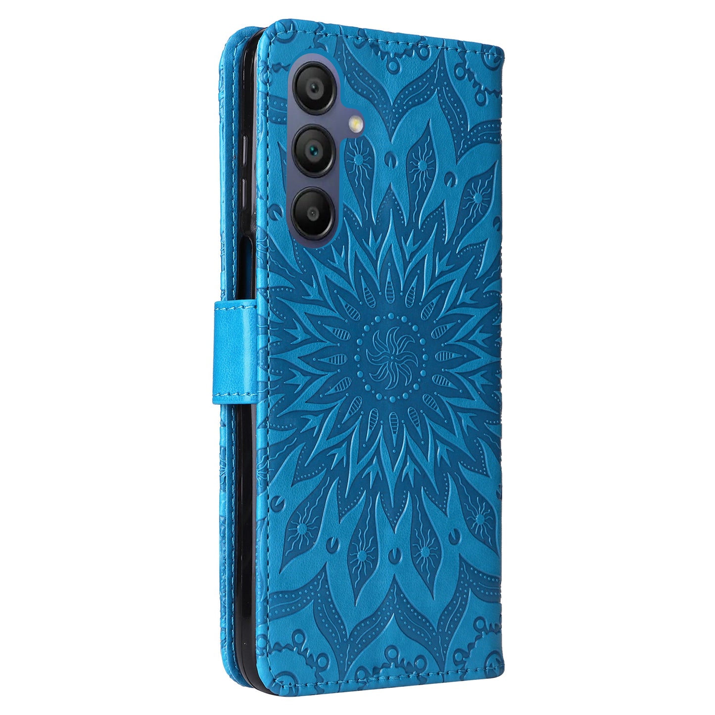 KT Imprinting Flower Series-1 For Samsung Galaxy A16 5G / A16 4G Case Sunflower Leather Wallet Folio Phone Cover - Blue
