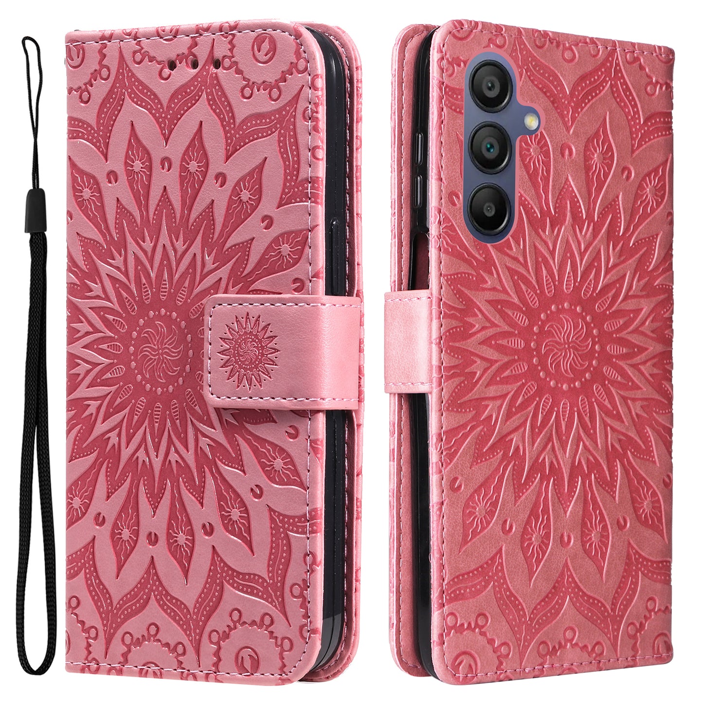 KT Imprinting Flower Series-1 For Samsung Galaxy A16 5G / A16 4G Case Sunflower Leather Wallet Folio Phone Cover - Rose