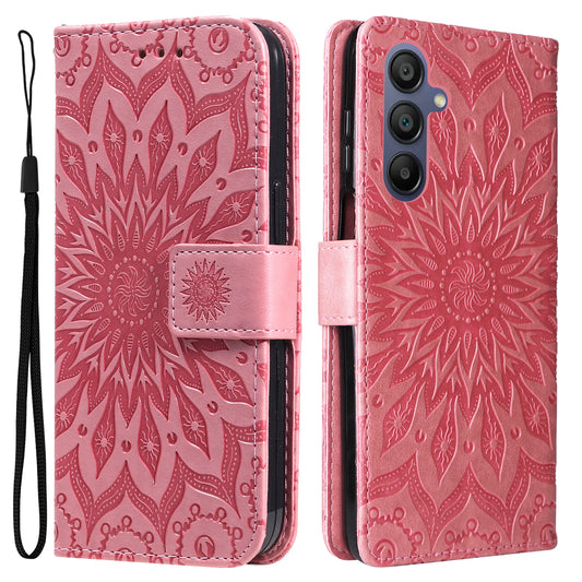 KT Imprinting Flower Series-1 For Samsung Galaxy A16 5G / A16 4G Case Sunflower Leather Wallet Folio Phone Cover - Rose