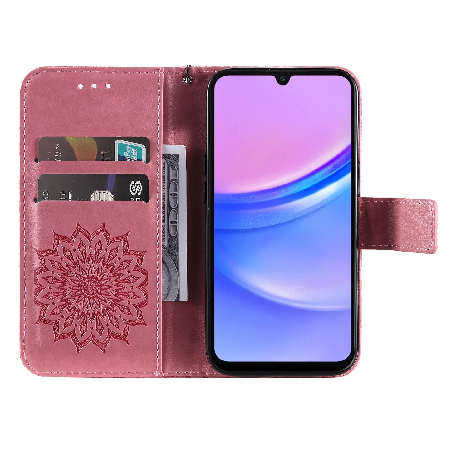 KT Imprinting Flower Series-1 For Samsung Galaxy A16 5G / A16 4G Case Sunflower Leather Wallet Folio Phone Cover - Rose