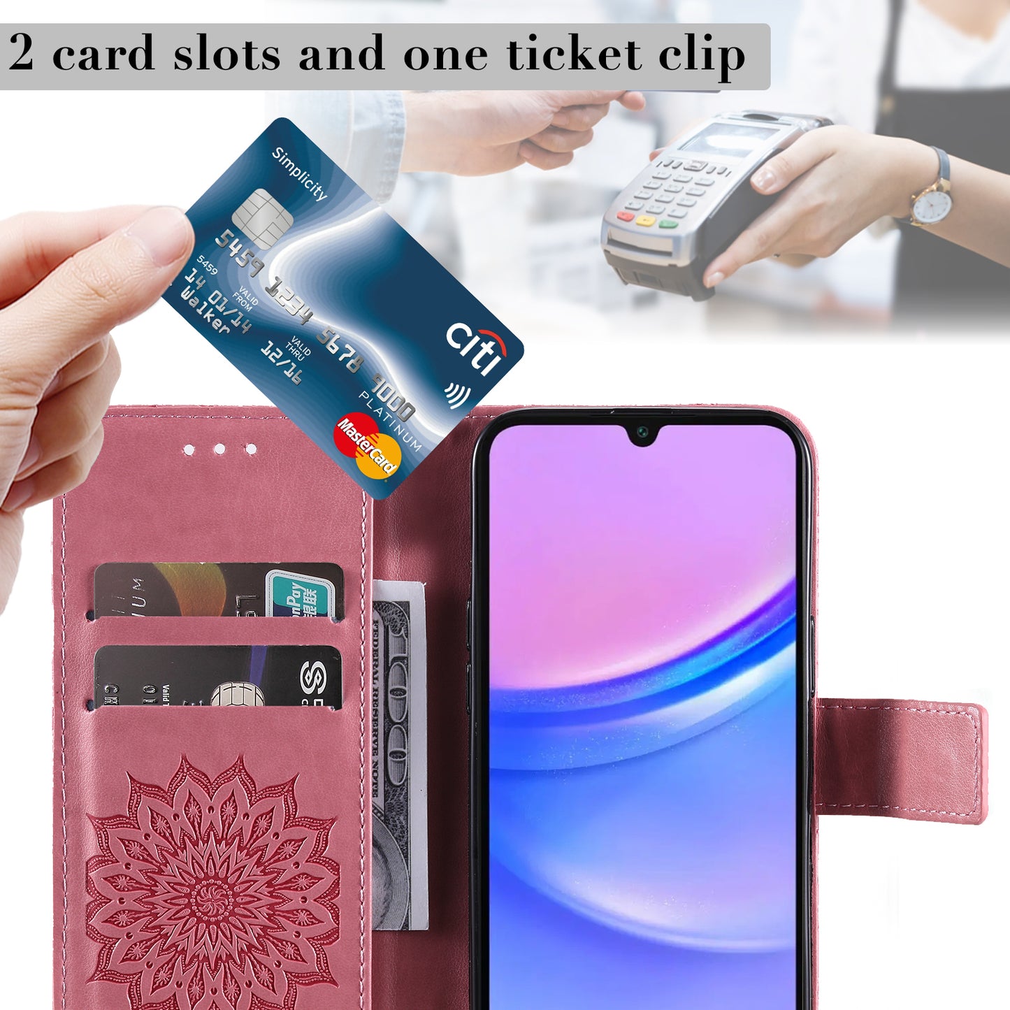 KT Imprinting Flower Series-1 For Samsung Galaxy A16 5G / A16 4G Case Sunflower Leather Wallet Folio Phone Cover - Rose
