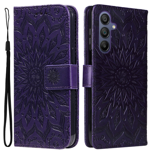 KT Imprinting Flower Series-1 For Samsung Galaxy A16 5G / A16 4G Case Sunflower Leather Wallet Folio Phone Cover - Purple