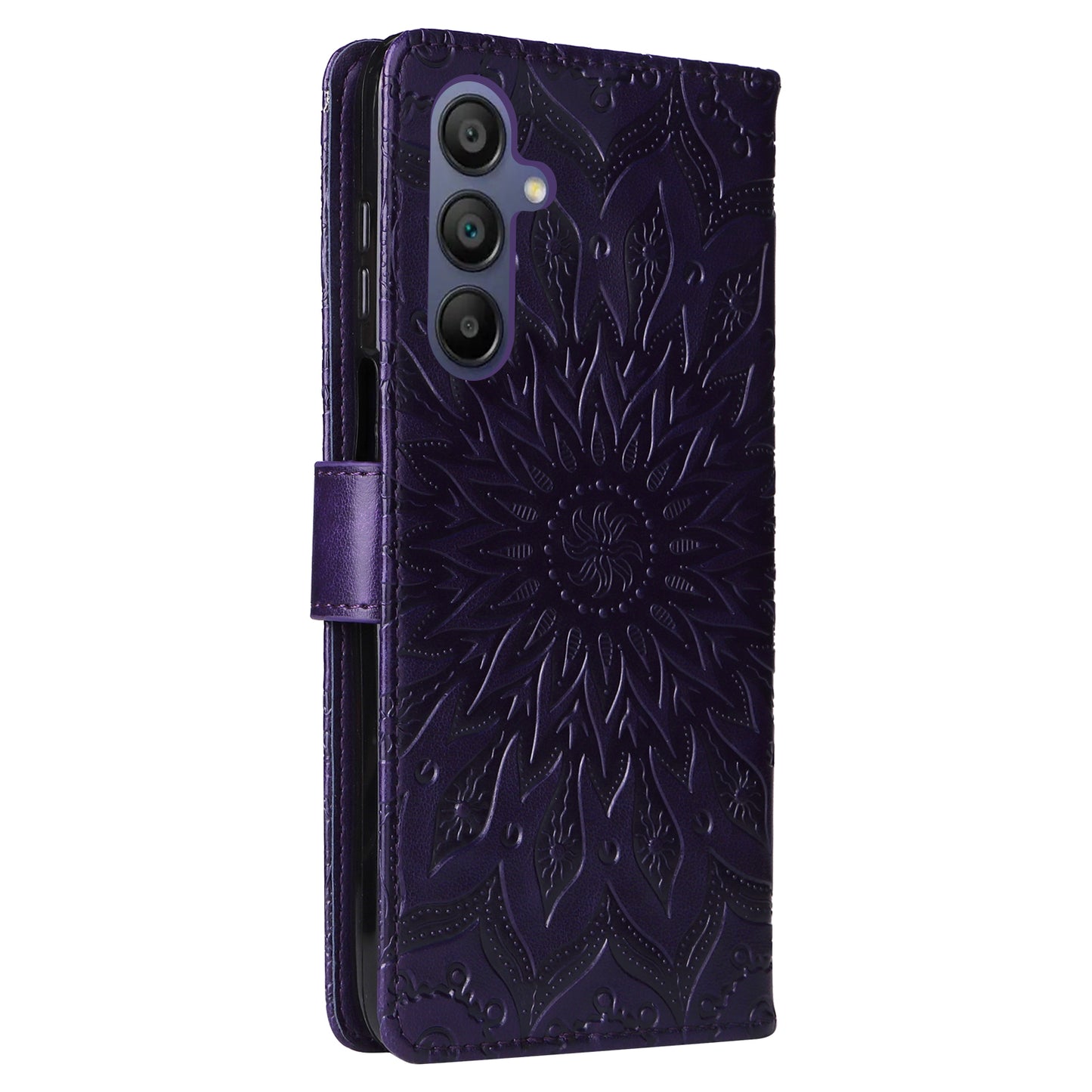 KT Imprinting Flower Series-1 For Samsung Galaxy A16 5G / A16 4G Case Sunflower Leather Wallet Folio Phone Cover - Purple